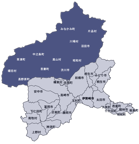 群馬県西毛地区の地図