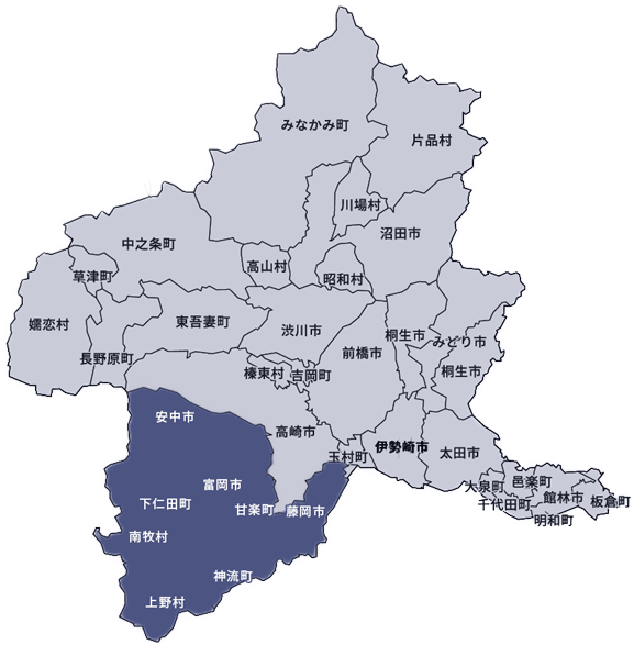 群馬県西毛地区の地図