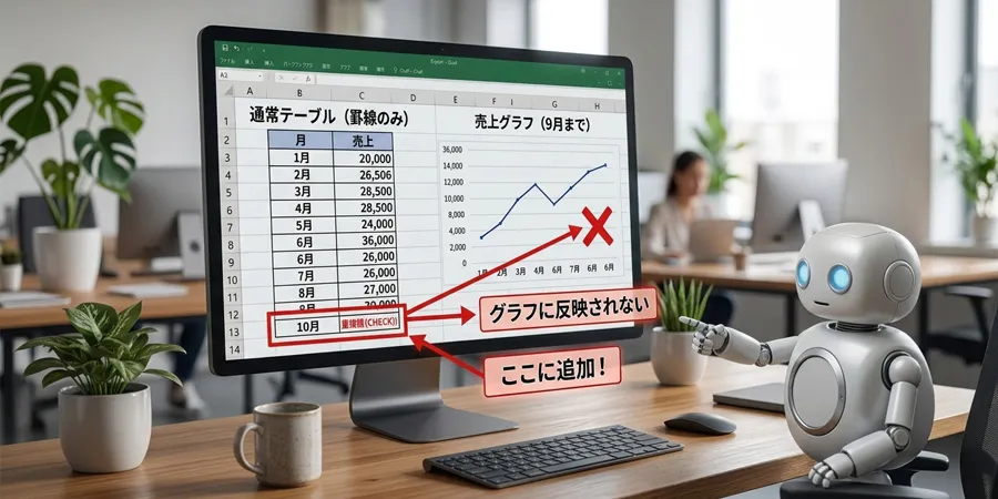 グラフが途切れる様子